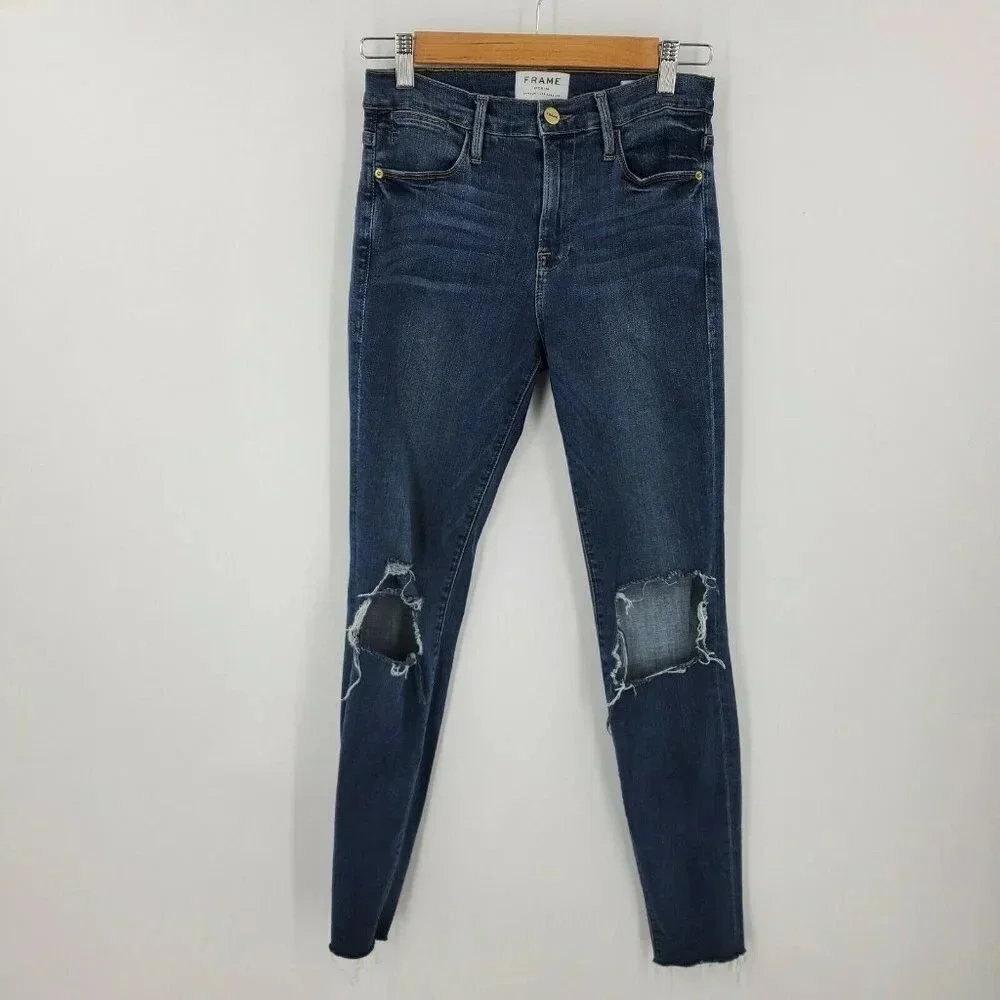 Frame Women's‎ Le High Skinny Ankle Distressed Jeans in Waterhaven Size 26